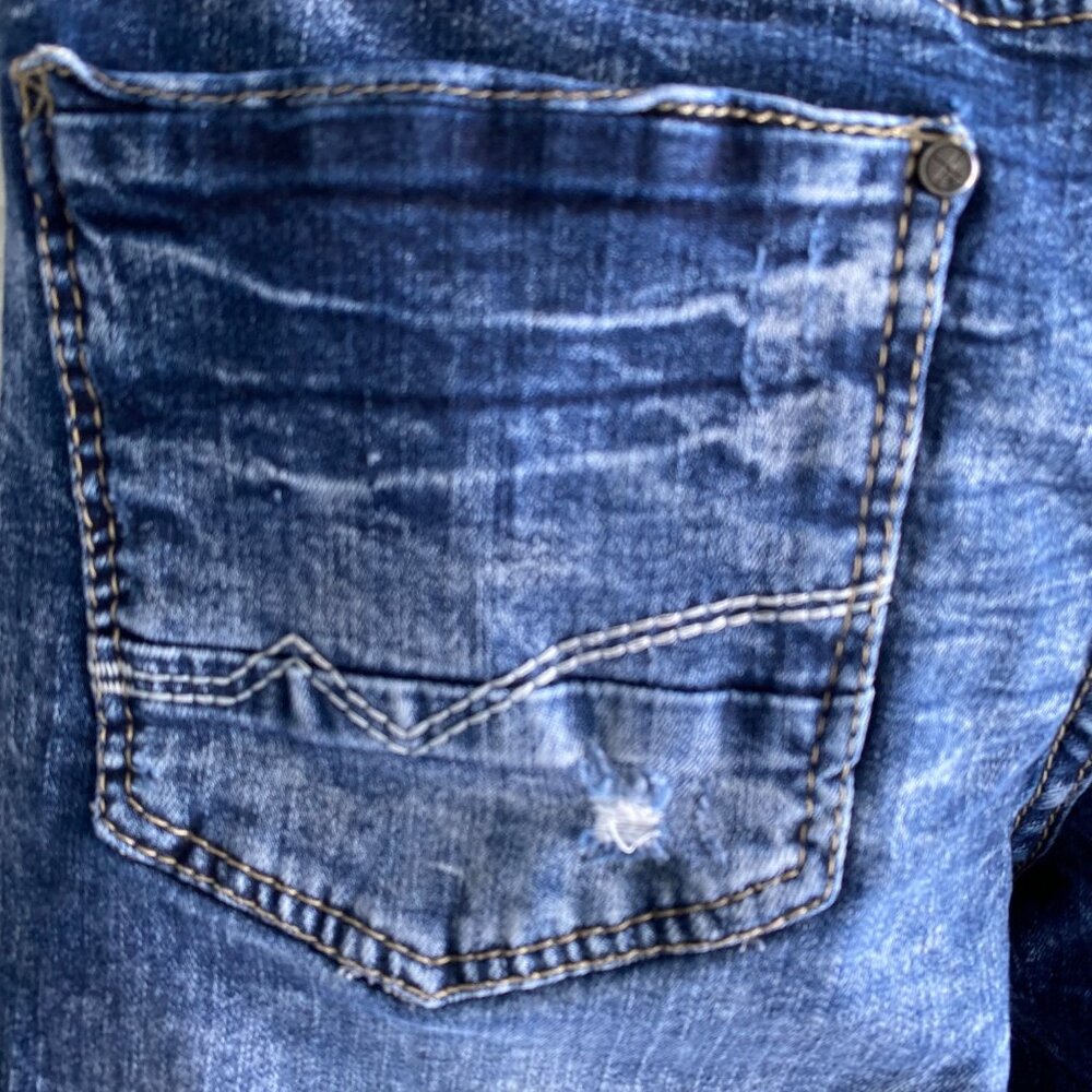 DepartWest Mens Seeker Jeans Straight Leg Blue Denim Zip Fly Size 31S Destroyed - Picture 11 of 12